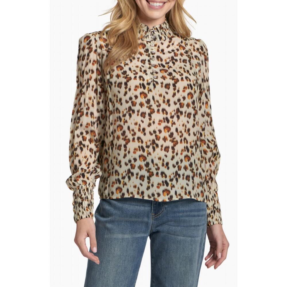 NEW APNY cheetah print ruched collar top in medium brown